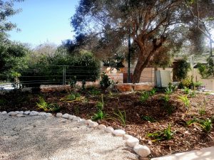 חיפוי בחצץ על גבי יריעה. מצויין לעיכוב עשבייה